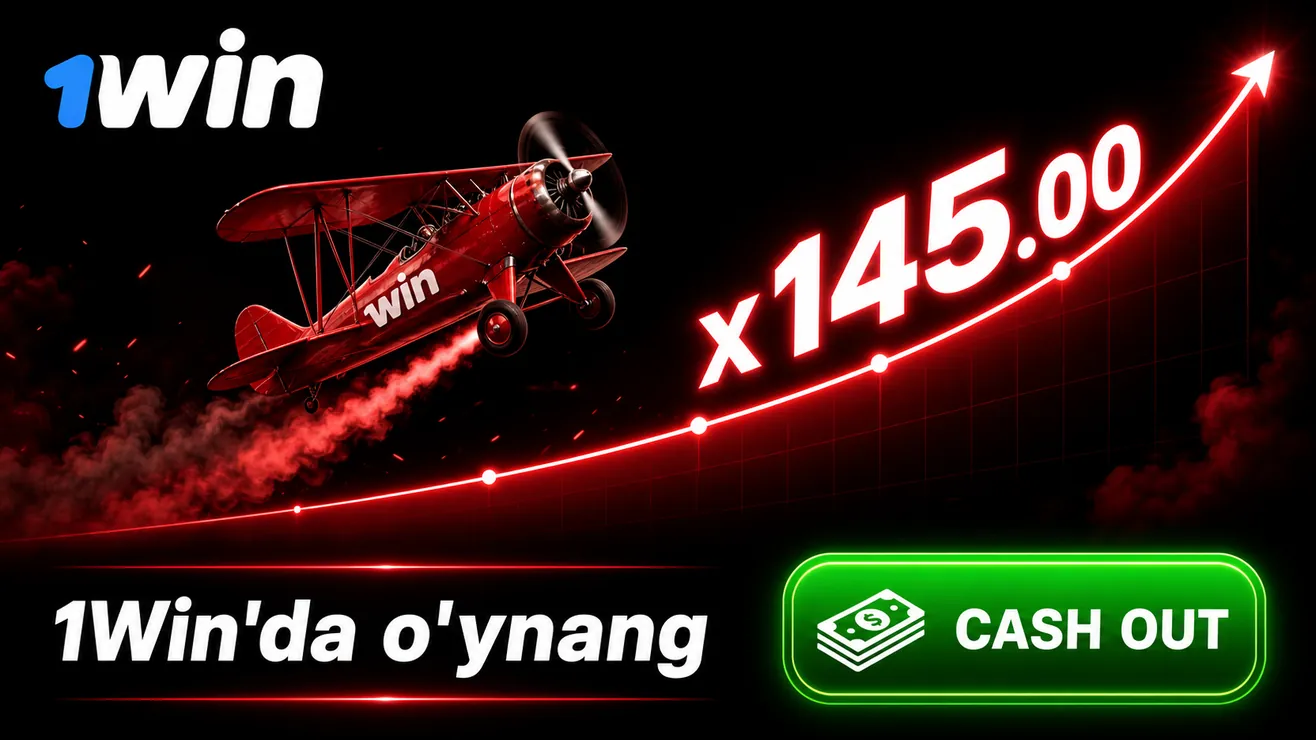 1Win Crash Games bo'limida Aviator o'yini va dual bet interfeysi